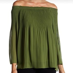 Max Studio Cypress Green Pleated Off Shoulder Top